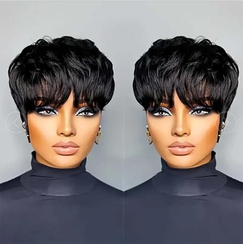 Flandi Pixie Cut Wig — Glueless Layered Human Hair, 1B Black