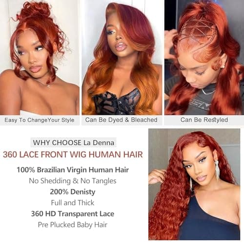 La Denna Auburn Reddish Brown Body Wave Wig — 360 HD Lace, 200%, 20"