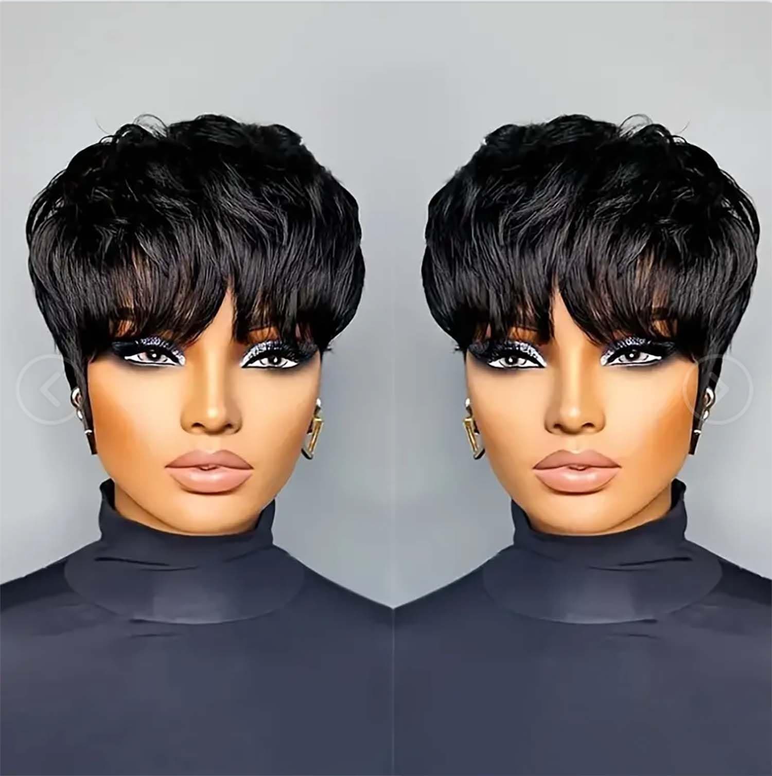 Sub-$25 layered pixie cut in natural black — 2,593 ratings of social proof.
