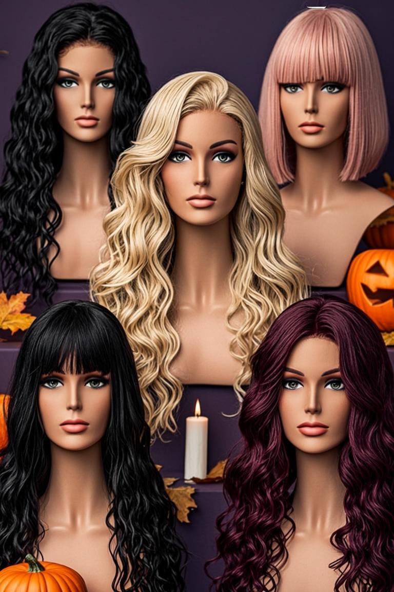 Pin: 25 best Halloween wigs for 2026 — colorful wigs with pumpkins and candles